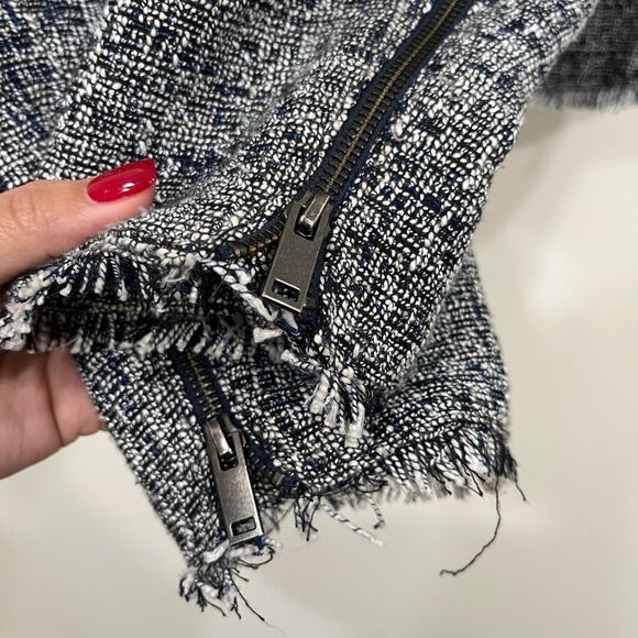 Banana Republic Navy White Tweed Raw Edge Hem Blazer Zip Up Jacket - Picture 3 of 7
